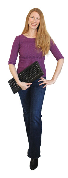 Shannon Geisinger holding a keyboard