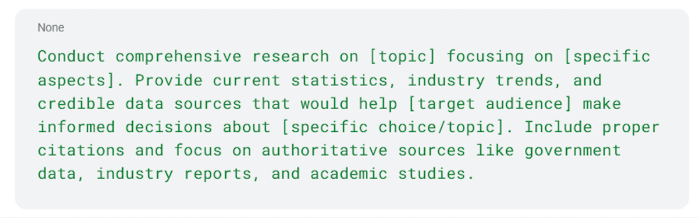 Example of a prompt to use when conducting research through AI platforms.